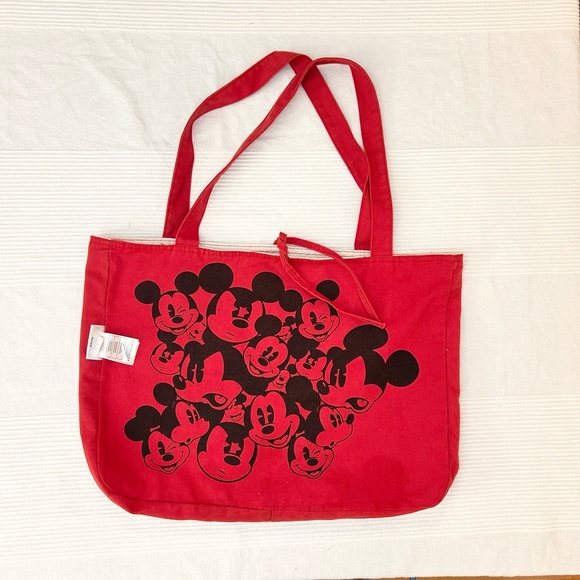 Disney Land  Reversible Canvas Tote Bag Mickey Mouse 1955 Red Mickey Print - Picture 12 of 13